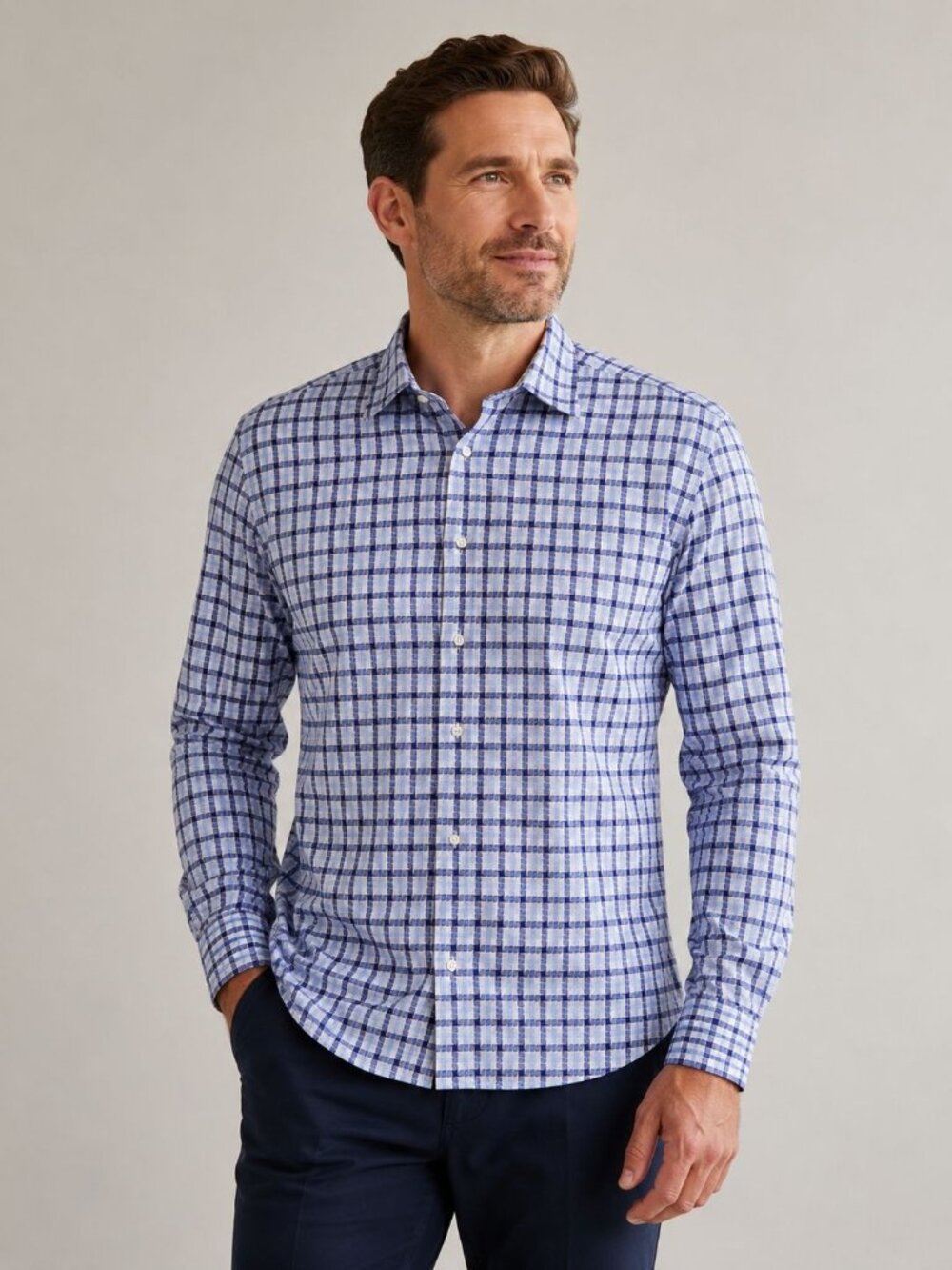 Ted Baker Blue and White Check Button-Down Shirt